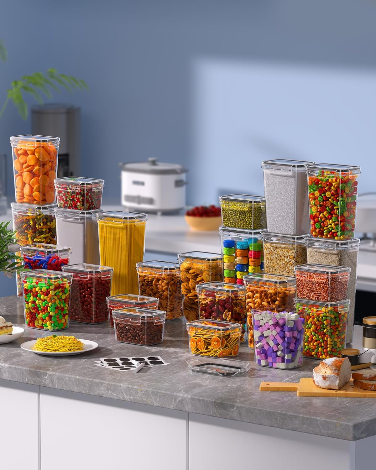 24 PCS Airtight Food Storage Containers with Lids, Kitchen Pantry Organization and Storage, Bpa-Free Plastic Scale Food Canisters for Cereal, Flour, Sugar, Dry Food, Include Labels & Marker