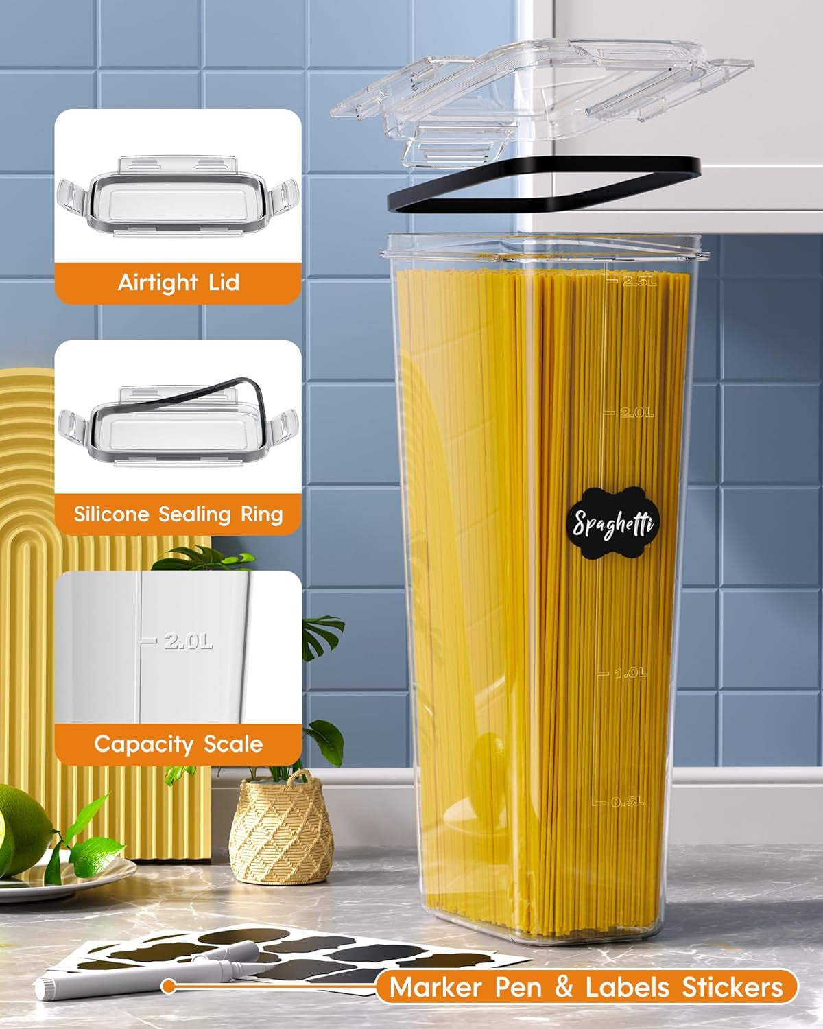 24 PCS Airtight Food Storage Containers with Lids, Kitchen Pantry Organization and Storage, Bpa-Free Plastic Scale Food Canisters for Cereal, Flour, Sugar, Dry Food, Include Labels & Marker