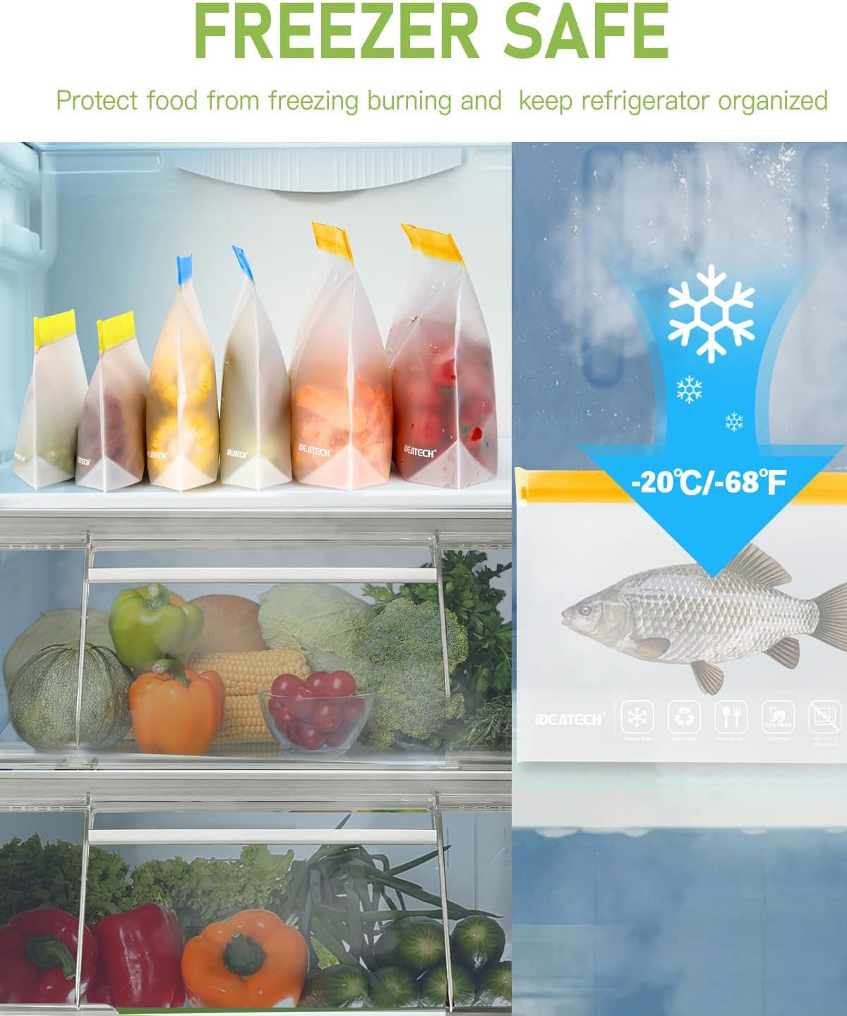Reusable Food Storage Bags,20 Pack BPA Free PEVA Resuable Freezer Bags,Resable Gallon Bags, Reusable Sandwish Bags, Silicone Food Bags for Women, Men and Kids