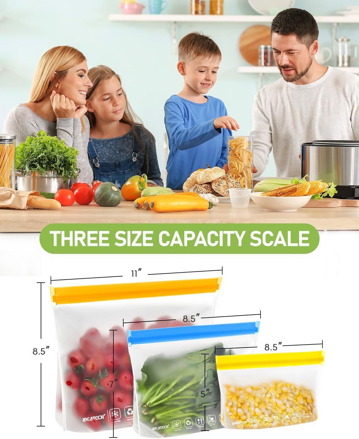 Reusable Food Storage Bags,20 Pack BPA Free PEVA Resuable Freezer Bags,Resable Gallon Bags, Reusable Sandwish Bags, Silicone Food Bags for Women, Men and Kids