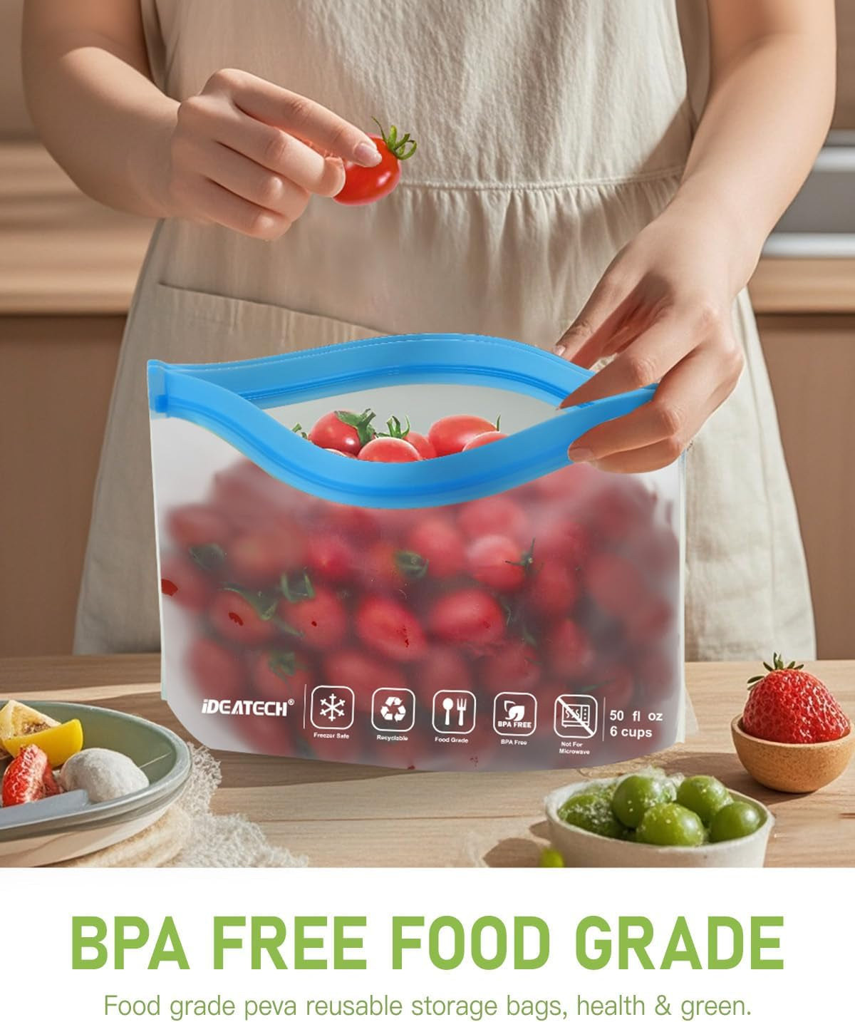 Reusable Food Storage Bags,20 Pack BPA Free PEVA Resuable Freezer Bags,Resable Gallon Bags, Reusable Sandwish Bags, Silicone Food Bags for Women, Men and Kids