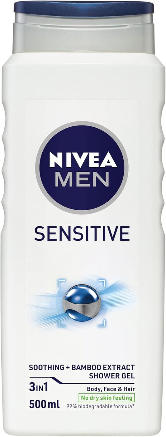 MEN Sensitive Shower Gel and Body Wash 500Ml | with Bamboo Extract | 3 in 1: for Body, Face and Hair | for Sensitive Skin Types | Long Lasting Freshness | Biodegradable Formula
