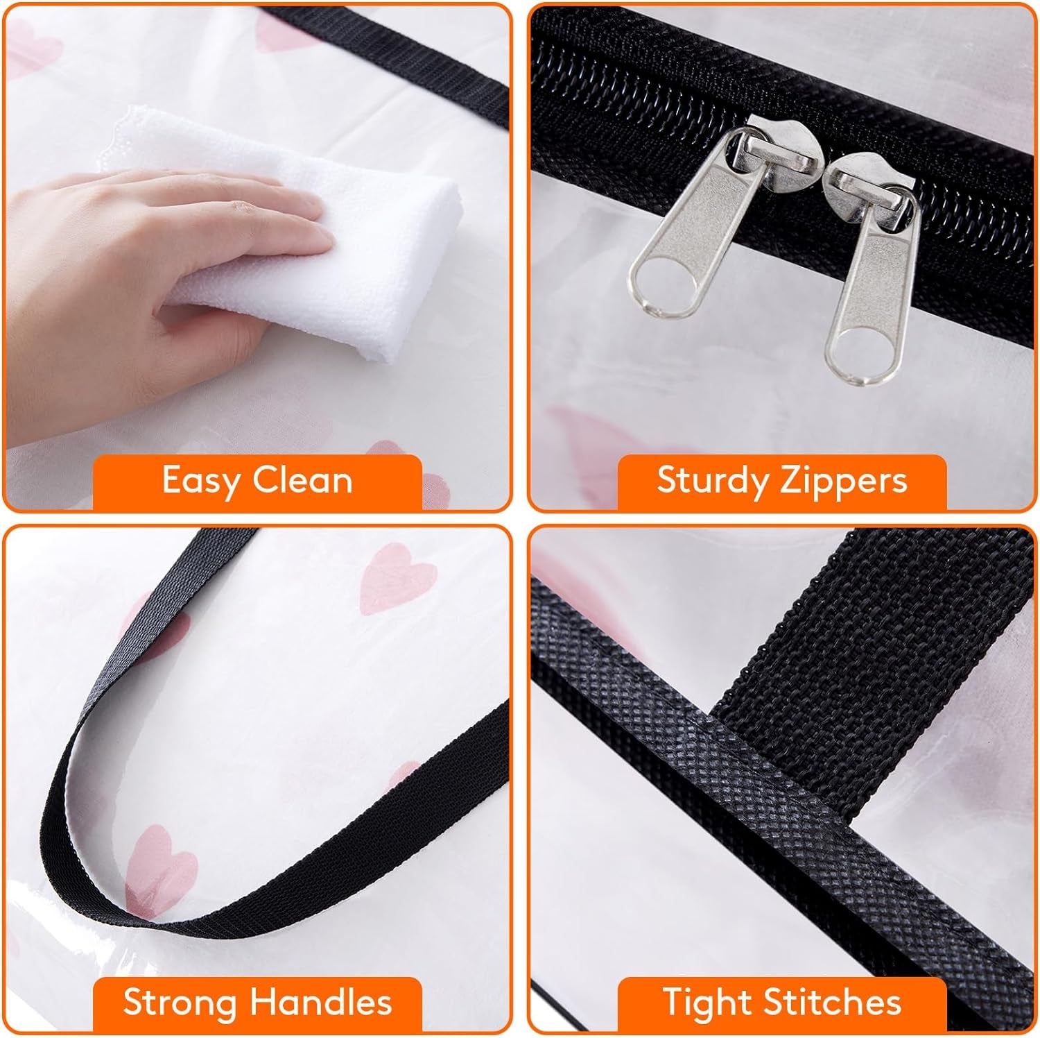 4 Pack Clear Plastic Storage Bags, 40L Foldable Clothes Storage Boxes Wardrobe Organizer Moving Bags with Reinforced Handle for Loft Wardrobe for Bedding Clothes Blanket Duvet
